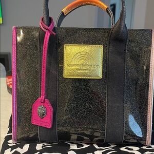 Kurt Geiger Black and Pink Glitter Tote with Gold Accent